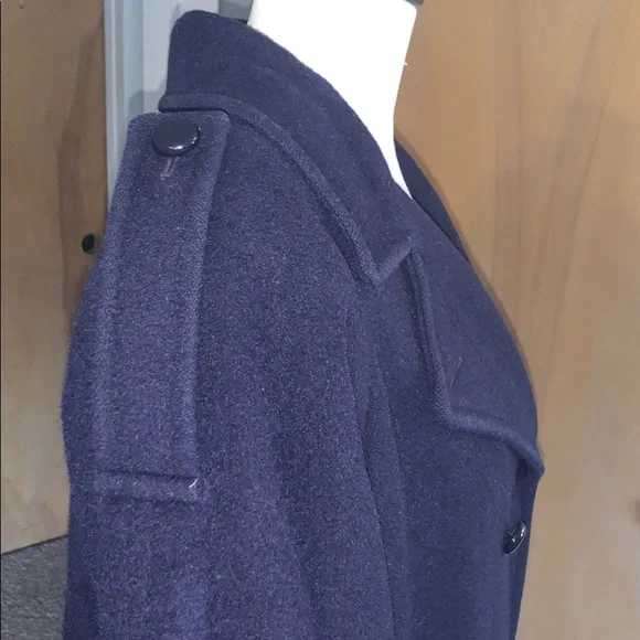 Navy blue double breasted wool coat